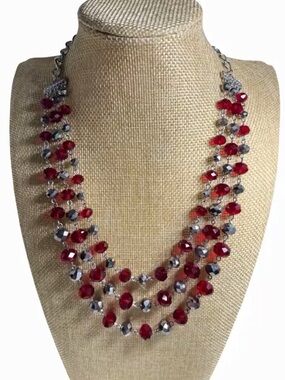 2028 Brand Silver Tone Red Multi-Strand Crystal Statement Necklace NWT ✨🔴